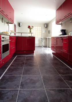 gloss red Kitchen with Graphite Floor