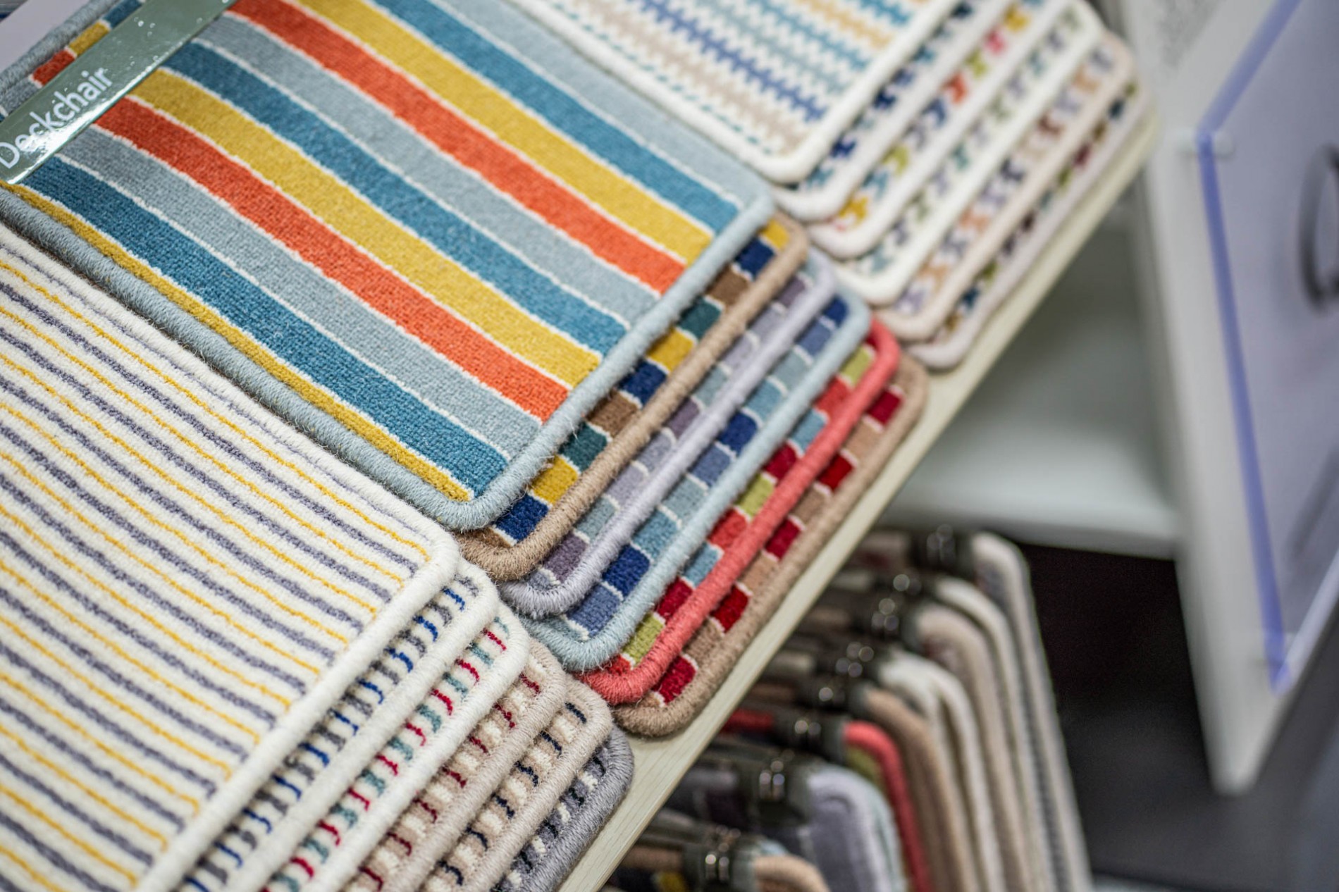 striped and colourful carpet samples at perthshire flooring