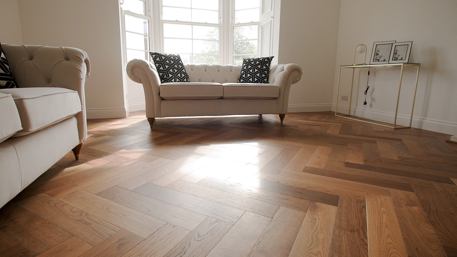 Modern parquet flooring with sofa 